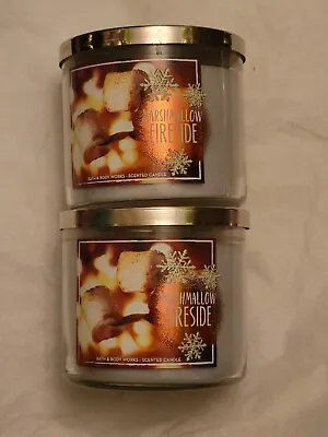 Lot Of 2 Bath & Body Works 14.5oz. *MARSHMALLOW FIRESIDE* 3 Wick Candle • $33.85