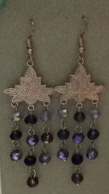 Swaying Chandelier Earrings Gold Colour Purple  Tones Crystal Bead Hook Fitting • £3.20