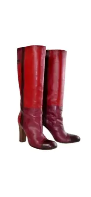 Vintage Y2K Miss Sixty Real Leather Burgundy High Boots Avant Garde • $199.99