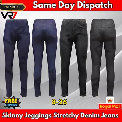 Womens Ladies Jeggings Stretchy Denim Look Skinny Jeans Inside Leggings 8-26 • £8.99