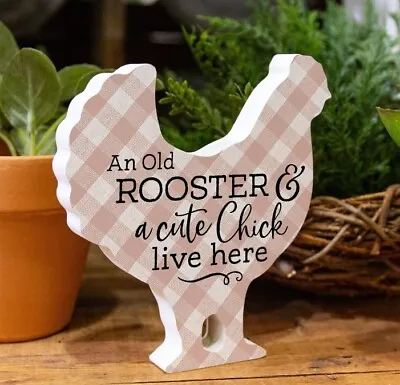 Country Home Decor Wood Sign  An Old Rooster & A Cute Chick Live Here  • $13.99