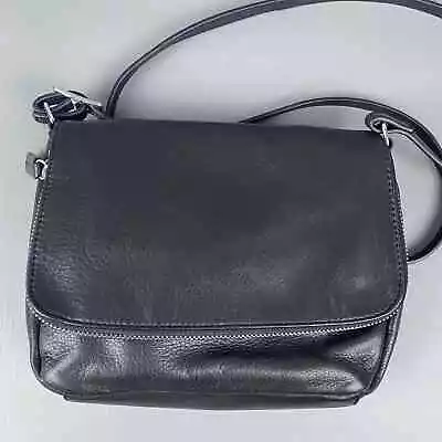 Margot NY Crossbody Leather Foldover Black Adjustable Strap PRESTON Handbag Flap • $39.99
