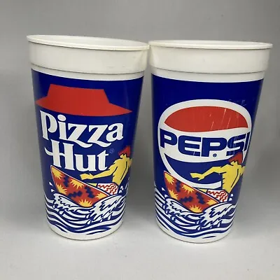 Vintage Pepsi PIZZA HUT Surfer Wild Design 32 Ounce Plastic Promo Cups Lot Of 2 • $12