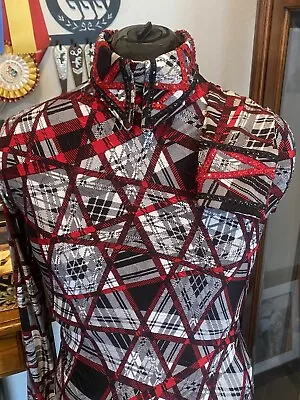 Western All Day Rail Horsemanship Black And Red Plaid Horse Show Day Shirt • $175