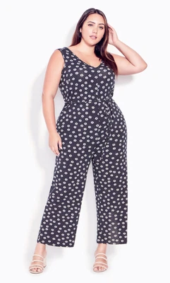 $35 • Buy Avenue By City Chic Womens Plus Size V Neck Print Jumpsuit Playsuit - Black