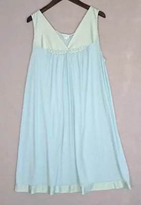 Vtg Vanity Fair Nightgown Sleeveless Pale Blue Midi Style 30107 Nylon XL • $13.95