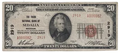 U.S. (Sedalia MO) - Series Of 1929 $20.00 National Currency Banknote • $200