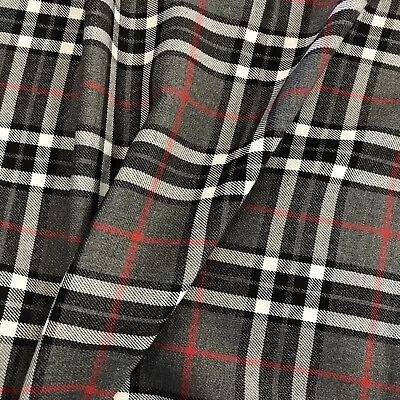 Check Tartan Fabric Thomson Grey Pattern Polyviscose Xmas | 59  (150cm) | Metre • £6.99