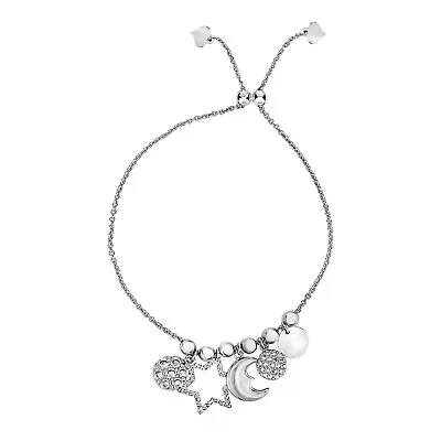 Adjustable Bead Bracelet With Celestial Charms In Sterling Silver • $58.64