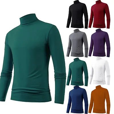 Mens Roll Neck Jumper Lightweight Baselayer T-Shirt Top Turtle High Polo Neck • £18.79