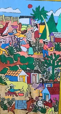 Amate Bark Folk Art Mexican Painting Village Scene Colorful • $25