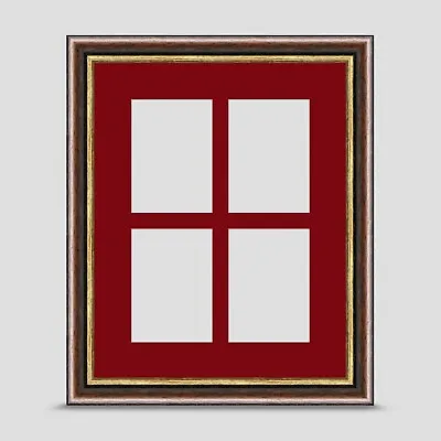 10x8 PHOTO FRAME Incl DARK RED Mount For Four 3.5x2.5 ACEO ART BROWN GOLD • £18.45