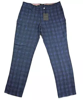 Ted Baker Dortro Trousers Mens 36x32 Pants Slacks Flat Front Navy Check $225 NEW • $88.98