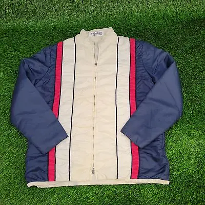 Vintage 70s MOD Colorblock Jacket Large White Blue Red Vertical Striped TALON • $47.95