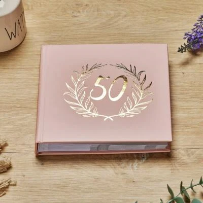 50th Birthday Pink Photo Album Gold Laurel Wreath • £15.99