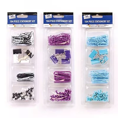 Assorted Clips Pins Colours School Stationery Pushpins Paperclips Bulldog 104pc • £2.49