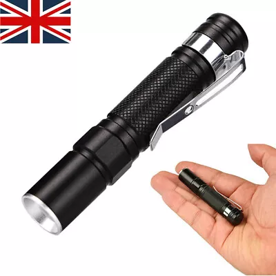 Mini LED Flashlight Pocket Clip Bright Outdoor Camping AAA Battery Micro-Torch. • £4.67