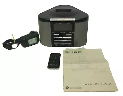 PURE Chronos IDock DAB/FM/AUX Stereo Clock Radio W/ IPod Dock & Remote Control • £19.95