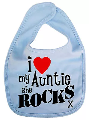 Auntie Baby Bib I Love My Auntie She Rocks Aunt Aunty Niece Nephew Gift • £6.99