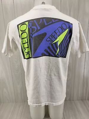 STAINED Vintage SPEEDO Shirt 90s Surf Swim Single Stitch White XL Surfing • $19.99