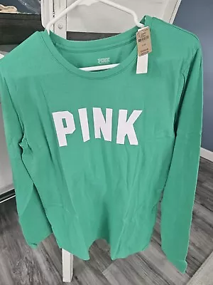 Victoria's Secret PINK  CAMPUS T-SHIRT SZ L NWT GREEN • $10