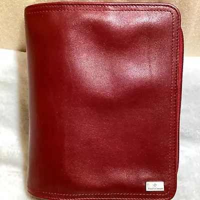 Franklin Covey Burgundy Nappa Leather Zipper Binder Doc/ID/Card Pockets Pen Loop • $79.95