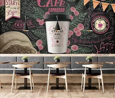 3D Coffee Blackboard Wallpaper Wall Mural Removable Self-adhesive 191 • $225.18