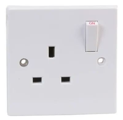 13A Switched Plug Socket Single Gang 1 Gang White Plastic UK Wall Socket 13 Amp • £3.99