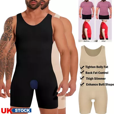 Men Sleeveless Compression Tummy Control Bodysuit Waist Trainer Full Body Shaper • £12.99