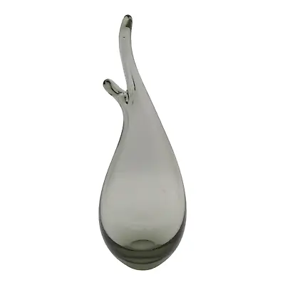 Holmegaard Art Glass Duckling Bud Vase - 7.5  Smoke Gray MCM Scandinavian Sweden • $57.60