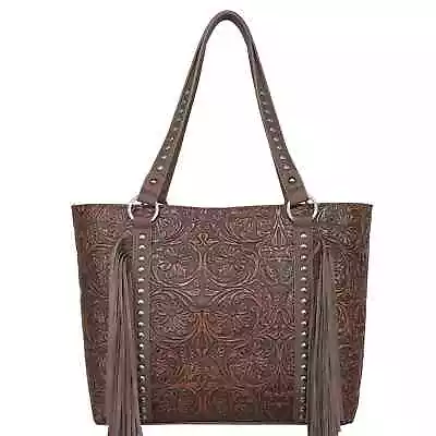 New Montana West Trinity Ranch HairOn Cowhide Floral Tooled Concealed Carry TOTE • $94.99