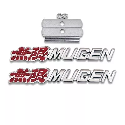 Chrome&Red MUGEN Logo Front Grille Emblem + Car Lid Bagde Metal Sticker 3D Decal • $11.99