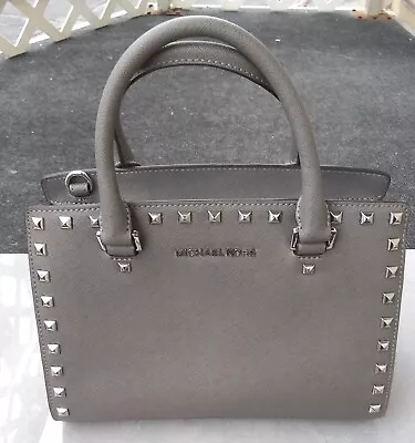 MK Michael Kors Selma Studded Grey Handbag Textured Leather No Shoulder Strap • $45