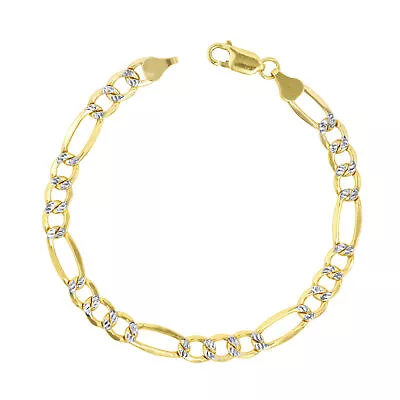 10K Yellow Gold Mens 7.5mm Solid Diamond Cut Pave Figaro Chain Bracelet 7 - 9  • $401.99