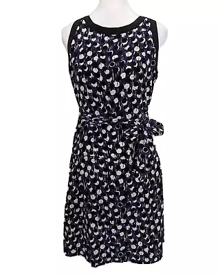 Athe Vanessa Bruno Silk Dress Mini Waist Tie Belted Black Navy Ivory 38 US 4 6 • $17.89