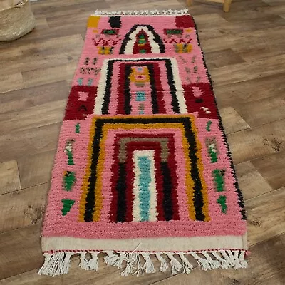 Rug Pink Runner Boho Berber Moroccan Runner Rug Handmade Wool Long Hallway Rug • $239