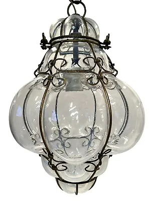 Vintage Murano Seguso Opalescent Caged Glass Lantern Pendant Light Fixture • $695