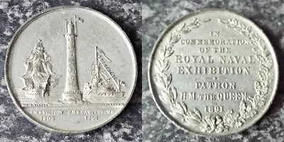 Royal Naval Exhibition 1891 Antique White Metal Medal HMS Victory • £34.99