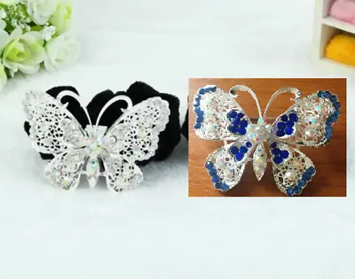 £2.99 • Buy Two Tone Blue Or, Clear Butterfly Diamante Rhinestone Crystal Cz Wedding Brooch