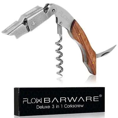  FLOW Corkscrew Waiter's Friend Bottle Opener 3-in-one Wine Tool Foil Cutter • £8.95