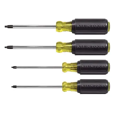 Klein Tools 4-Piece Square Recess Screwdriver Set Cushion Grip Handles Hand Tool • $45.56