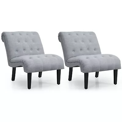 Costway Set Of 2 Armless Accent Chair Upholstered Tufted Lounge Chair Light Grey • $209.99