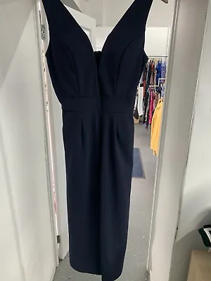 Dress Wal G Navy Pleated Tie Waist Sleeveless Lined Short Size 12 • £9.99
