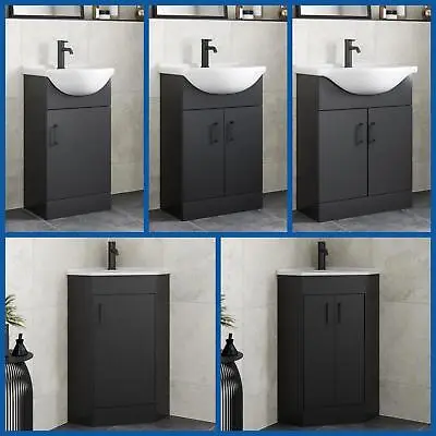 Bathroom Cloakroom Vanity Unit Basin Sink Freestanding Soft Close Modern Black • £129