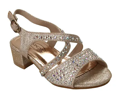 Girls Glitter Bridesmaid Wedding Fancy Party Open Toe Sandals Shoes Uk Size 10-2 • £14.99