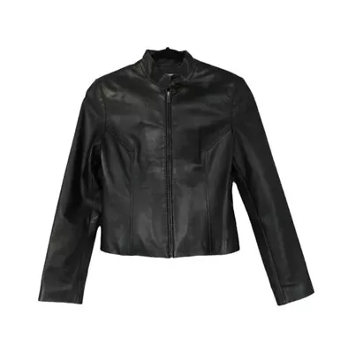 $45 • Buy VS2 By Vakko Buckle Strap Neck Black Leather Jacket Medium