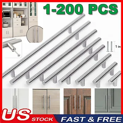 $7.99 • Buy 1-200PCS Brushed Nickel Kitchen Cabinet Drawer Handles Bar Pulls Stainless Steel
