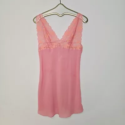 Vintage Babydoll Negligee Lace Bralette Nightgown Lingerie Pink Size L • $13