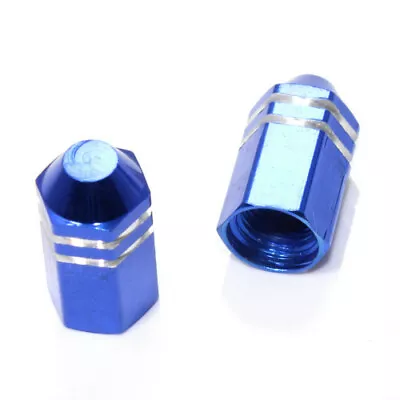 2 Blue Finned Hex Wheel Tire Pressure Air Stem Valve Caps For Motorcycle-Bike • $5.75