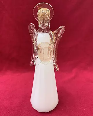 Murano Art Glass Angel Candle Holder Figurine W/ Gold Flake Italy 8.25  Tall • $79.99